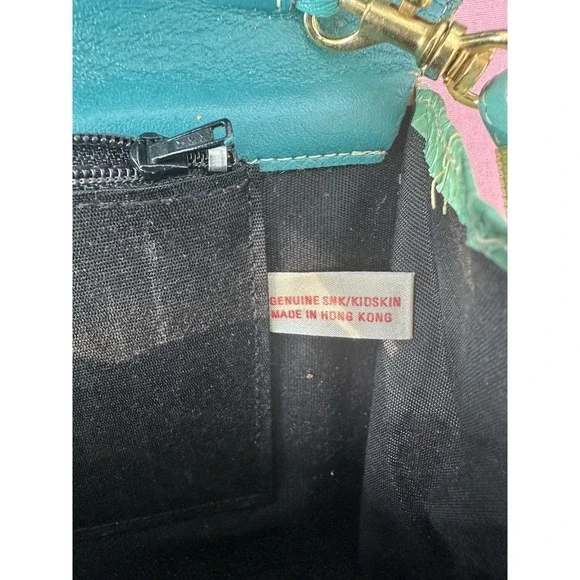Vintage Jasmin Teal Snakeskin Shoulder Bag Purse Made in Hong Kong 12"x7" - Picture 6 of 7